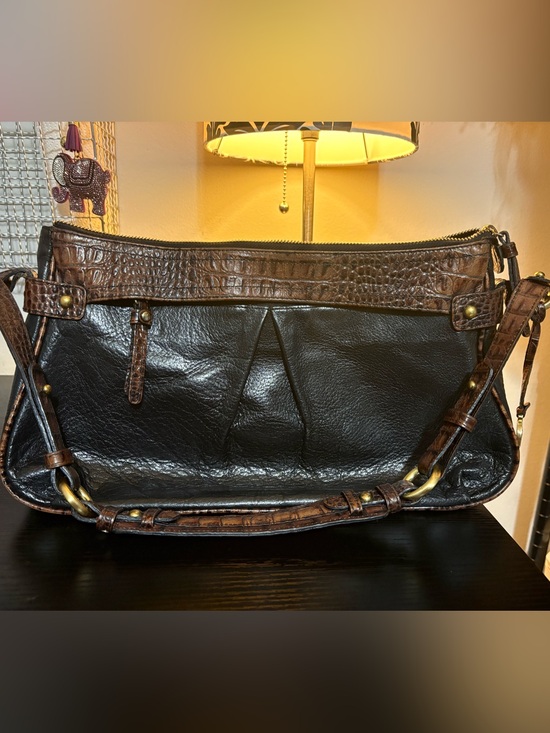 Brahmin Handbags - Brahmin Black Leather Messenger with Brown Croc-Trim